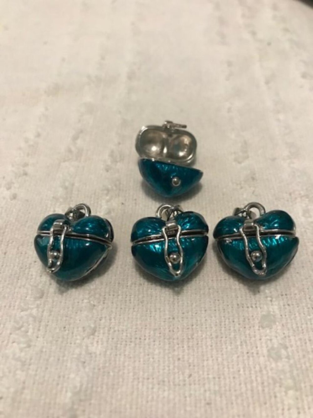 Set of 4 Blue Heart Shaped Locket Necklace with Leather Cords